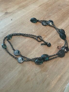Jones New York Faceted Teal and Gunmetal Multi-Chain Necklace